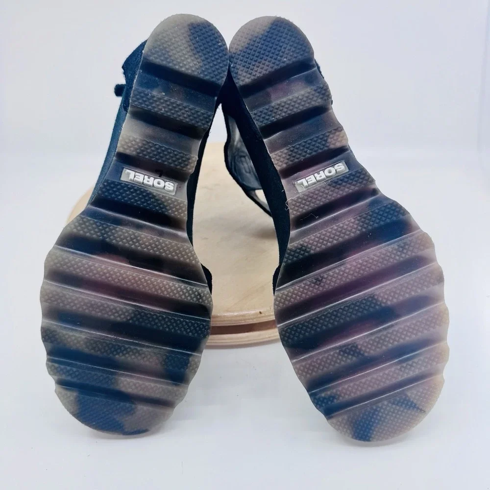 Sorel Joanie II Wedge Sandals Womens 8.5 Black Ankle Strap Zipper Shoes